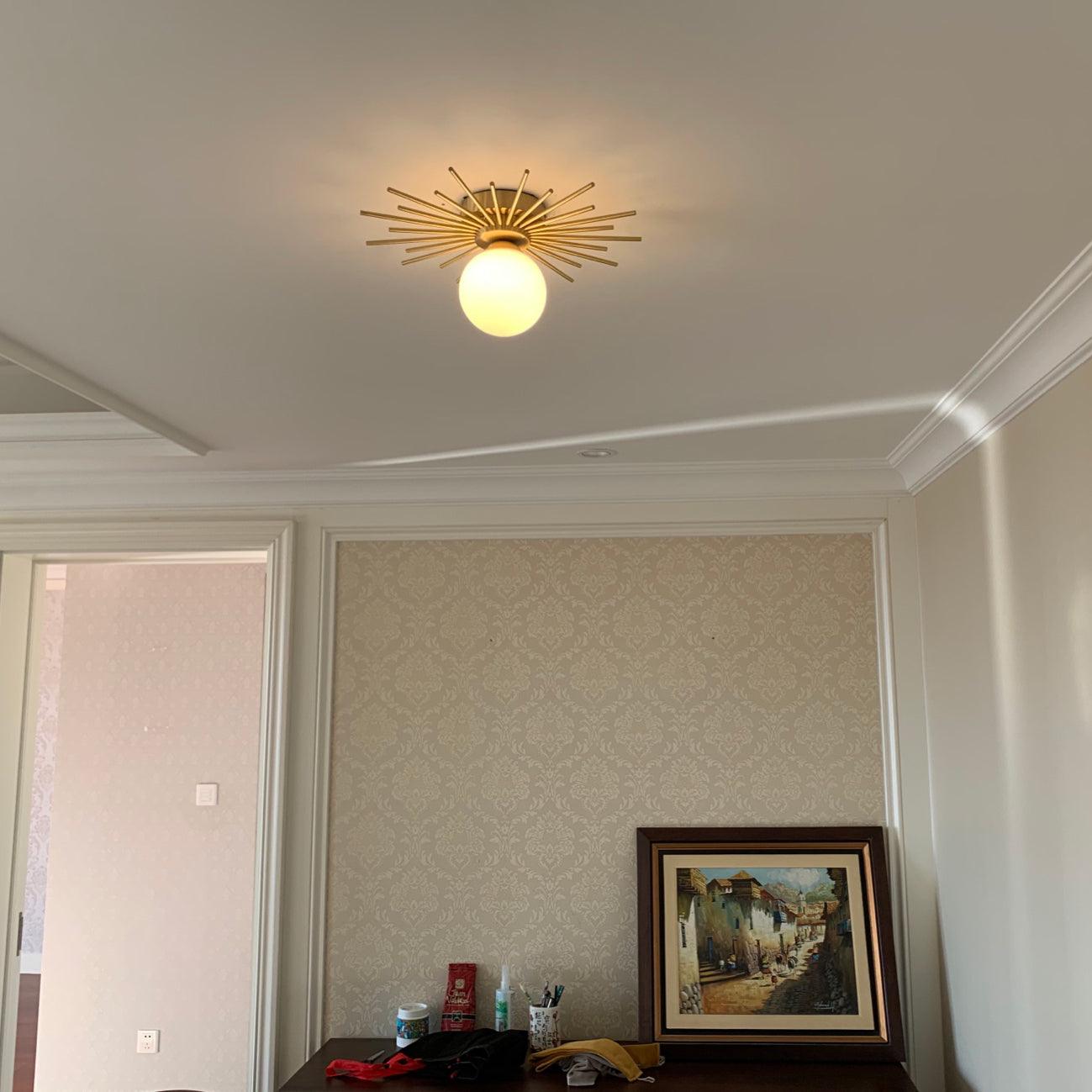 Modern Brass Gold Flush Mount Ceiling Light with Frosted Glass Globe Shade