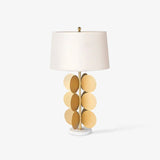Sculptural Gold Metal Circle Table Lamp with Marble Base and White Fabric Shade for Modern Decor