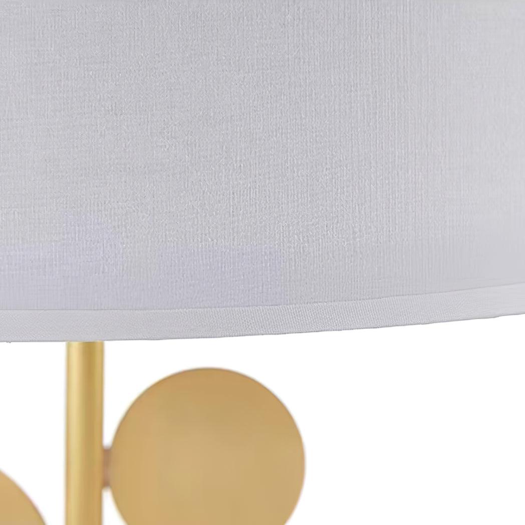 Sculptural Gold Metal Circle Table Lamp with Marble Base and White Fabric Shade for Modern Decor