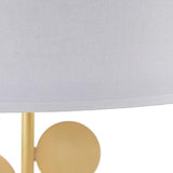 Sculptural Gold Metal Circle Table Lamp with Marble Base and White Fabric Shade for Modern Decor