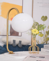 Elegant Geometric Table Lamp with Pink Glass Shade and Marble Base Gold Finish