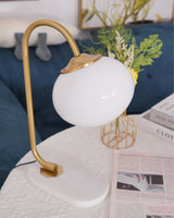 Elegant Geometric Table Lamp with Pink Glass Shade and Marble Base Gold Finish