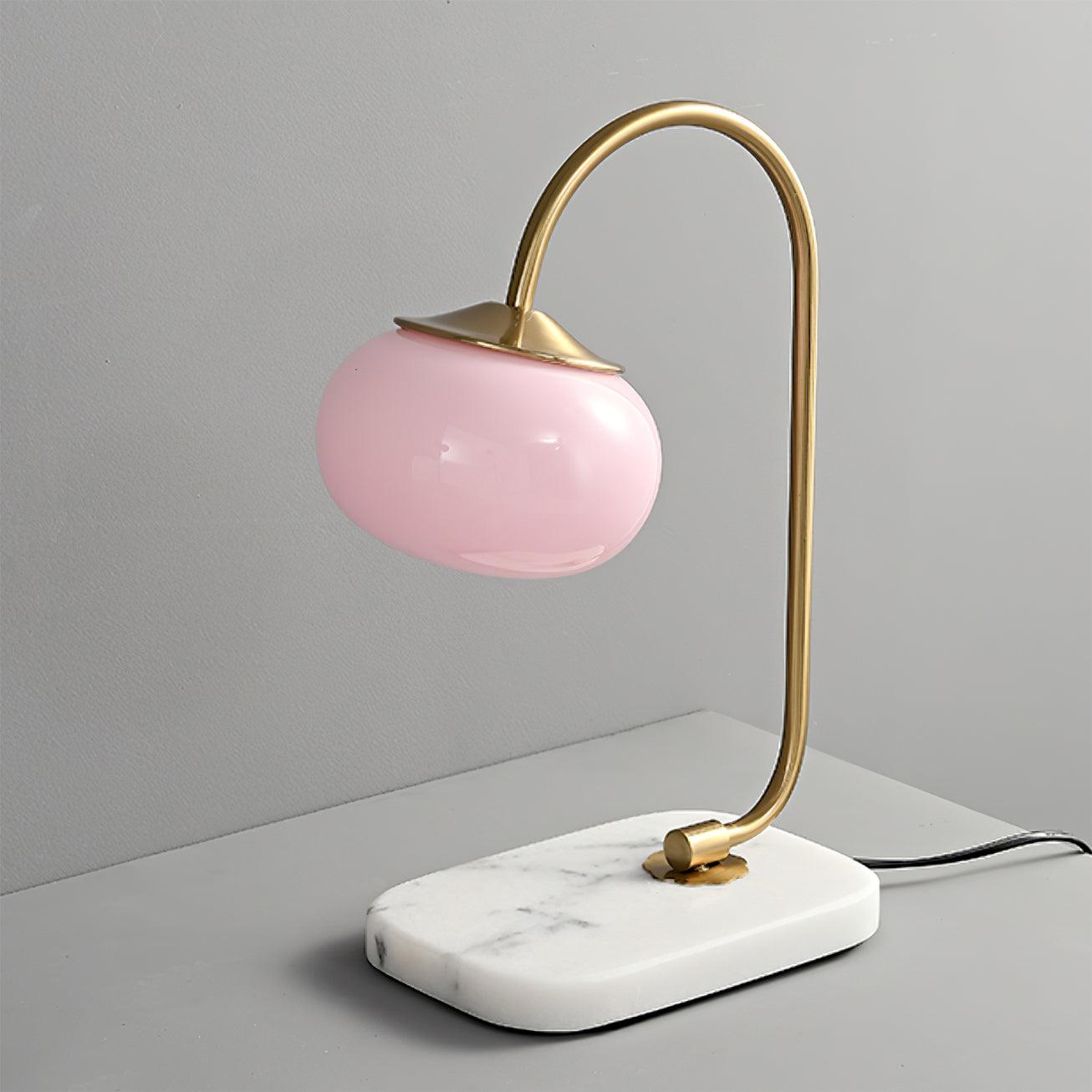 Elegant Geometric Table Lamp with Pink Glass Shade and Marble Base Gold Finish