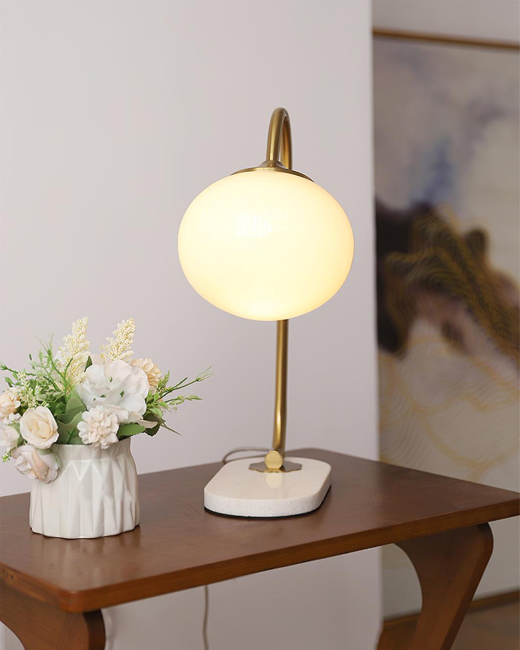 Elegant Geometric Table Lamp with Pink Glass Shade and Marble Base Gold Finish