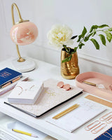 Elegant Geometric Table Lamp with Pink Glass Shade and Marble Base Gold Finish
