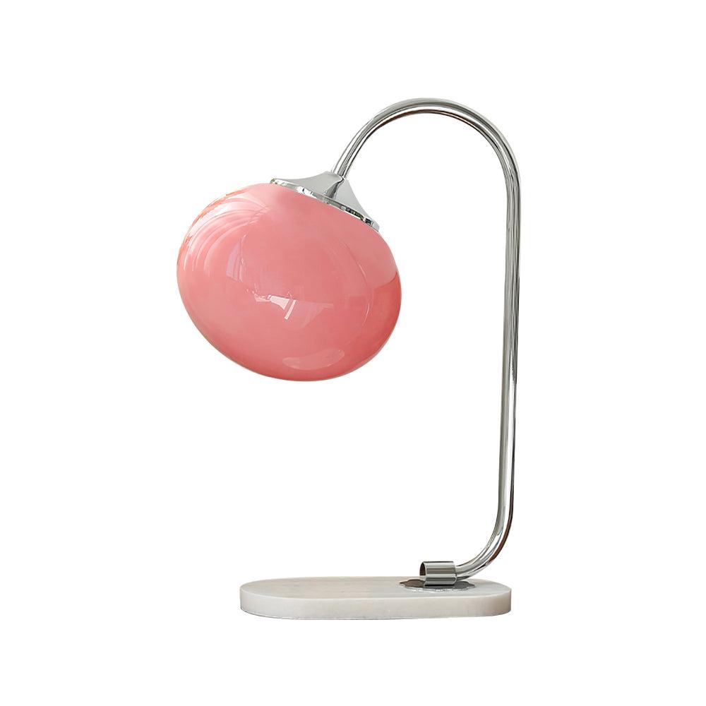 Elegant Geometric Table Lamp with Pink Glass Shade and Marble Base Gold Finish