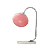 Elegant Geometric Table Lamp with Pink Glass Shade and Marble Base Gold Finish