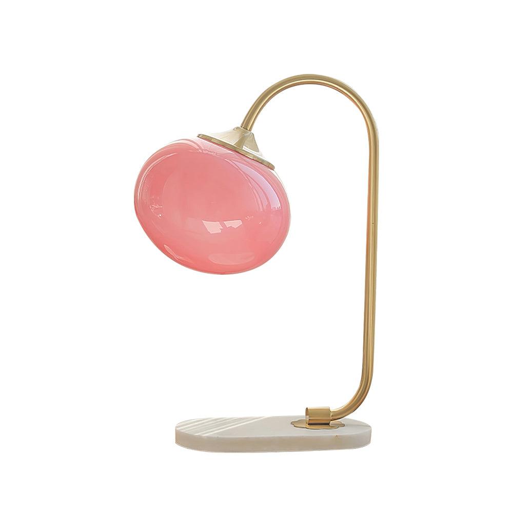 Elegant Geometric Table Lamp with Pink Glass Shade and Marble Base Gold Finish