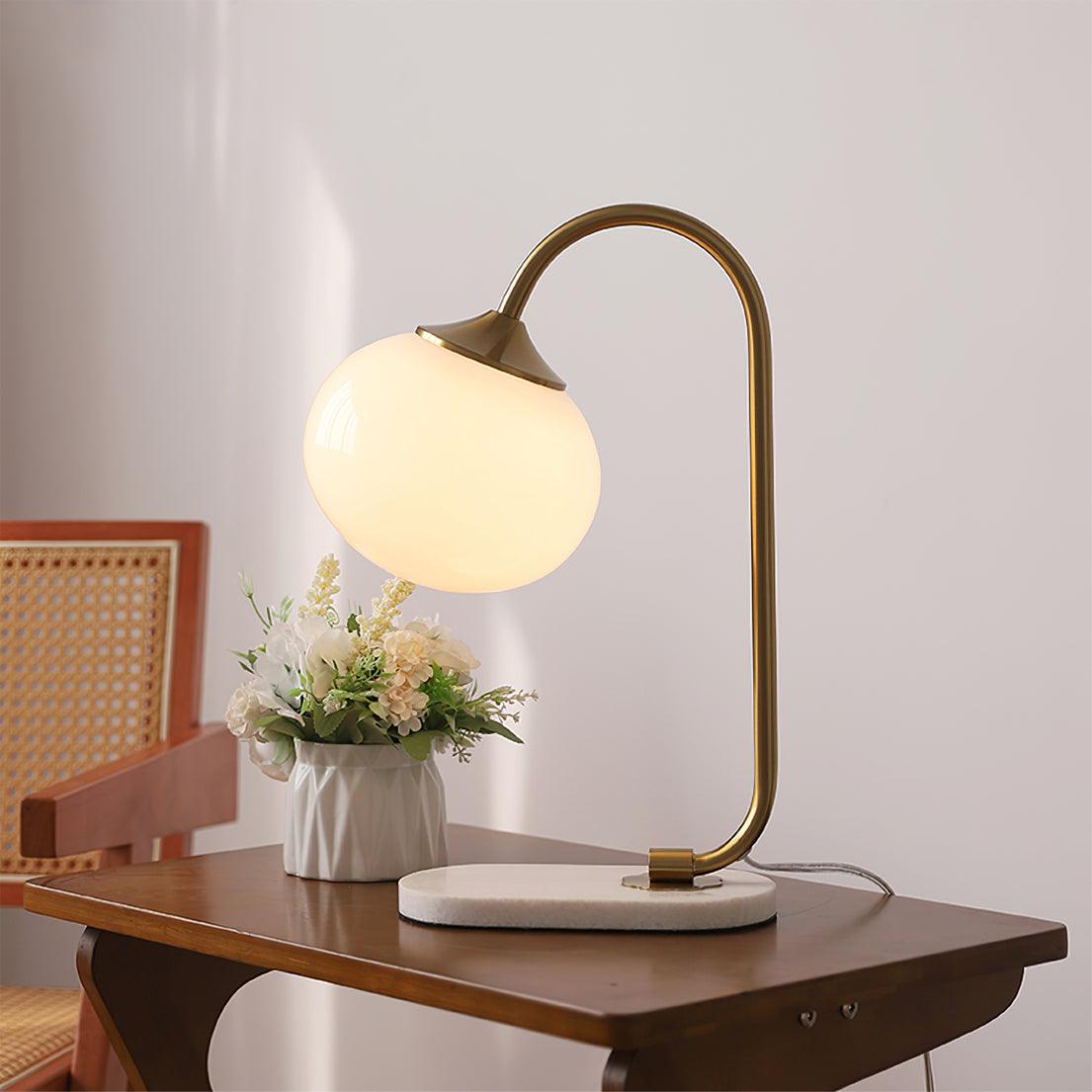 Elegant Geometric Table Lamp with Pink Glass Shade and Marble Base Gold Finish