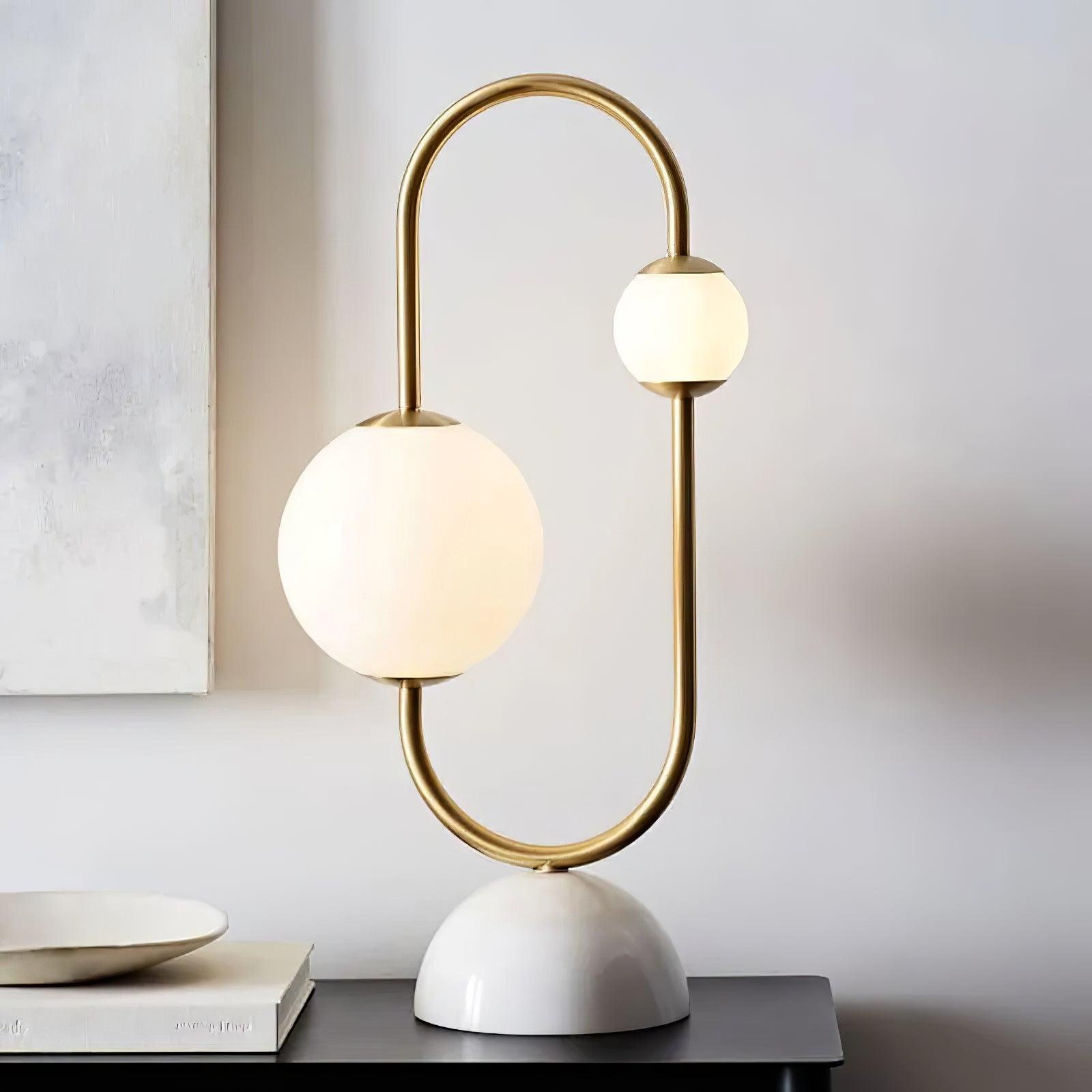 Martha Modern Gold Task Lamp with Double Glass Shades and White Marble Base