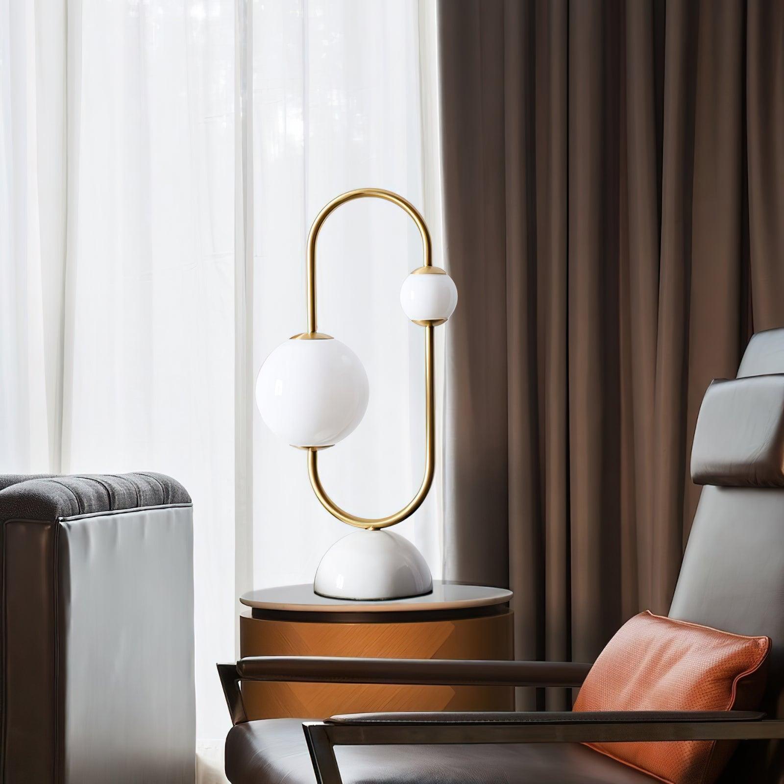 Martha Modern Gold Task Lamp with Double Glass Shades and White Marble Base
