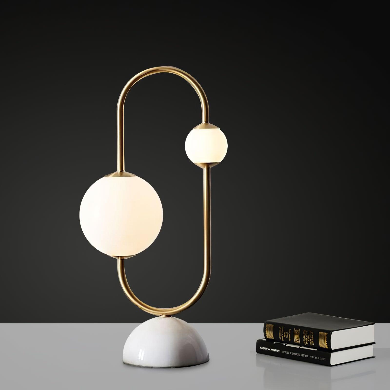 Martha Modern Gold Task Lamp with Double Glass Shades and White Marble Base
