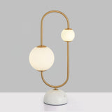 Martha Modern Gold Task Lamp with Double Glass Shades and White Marble Base