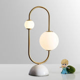 Martha Modern Gold Task Lamp with Double Glass Shades and White Marble Base