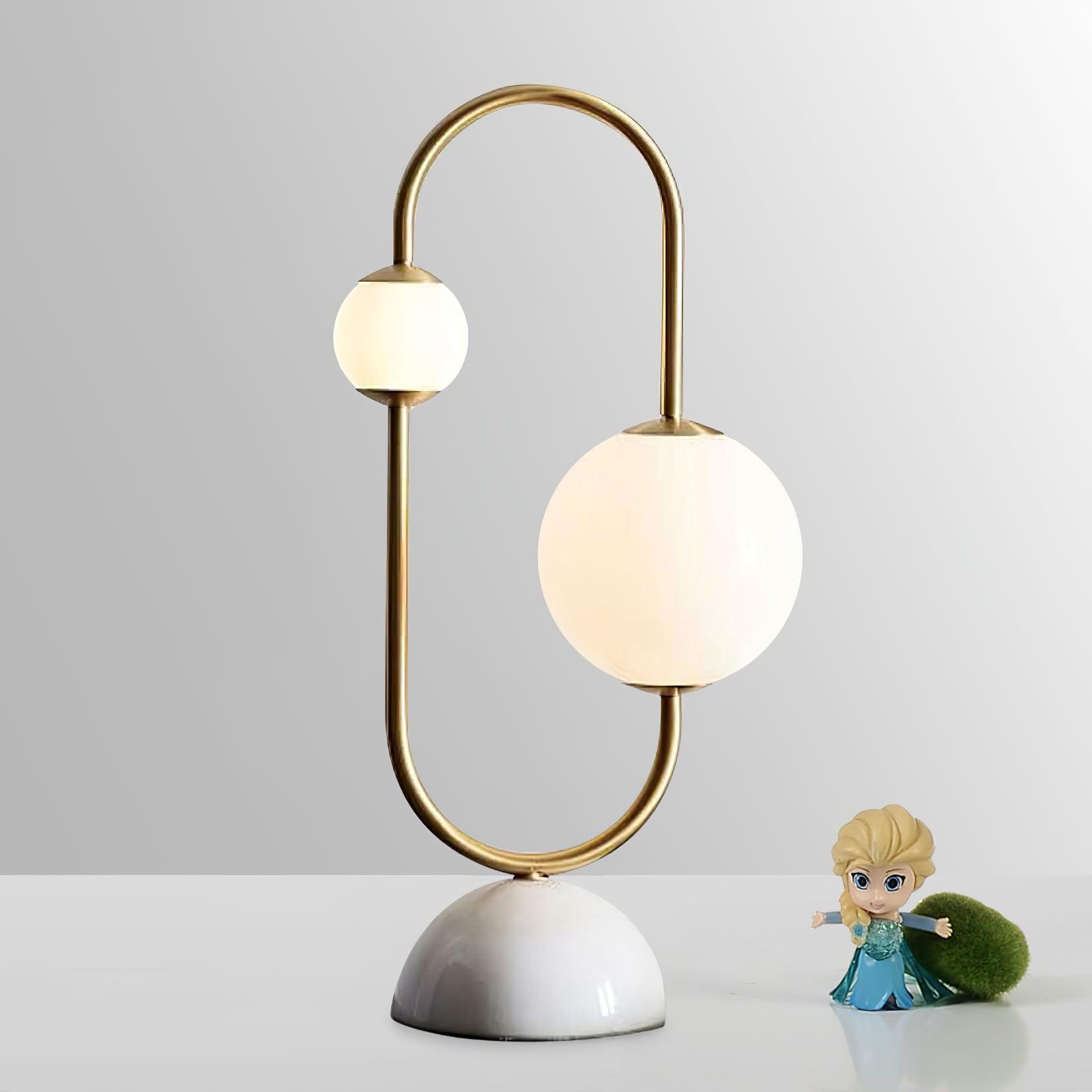 Martha Modern Gold Task Lamp with Double Glass Shades and White Marble Base