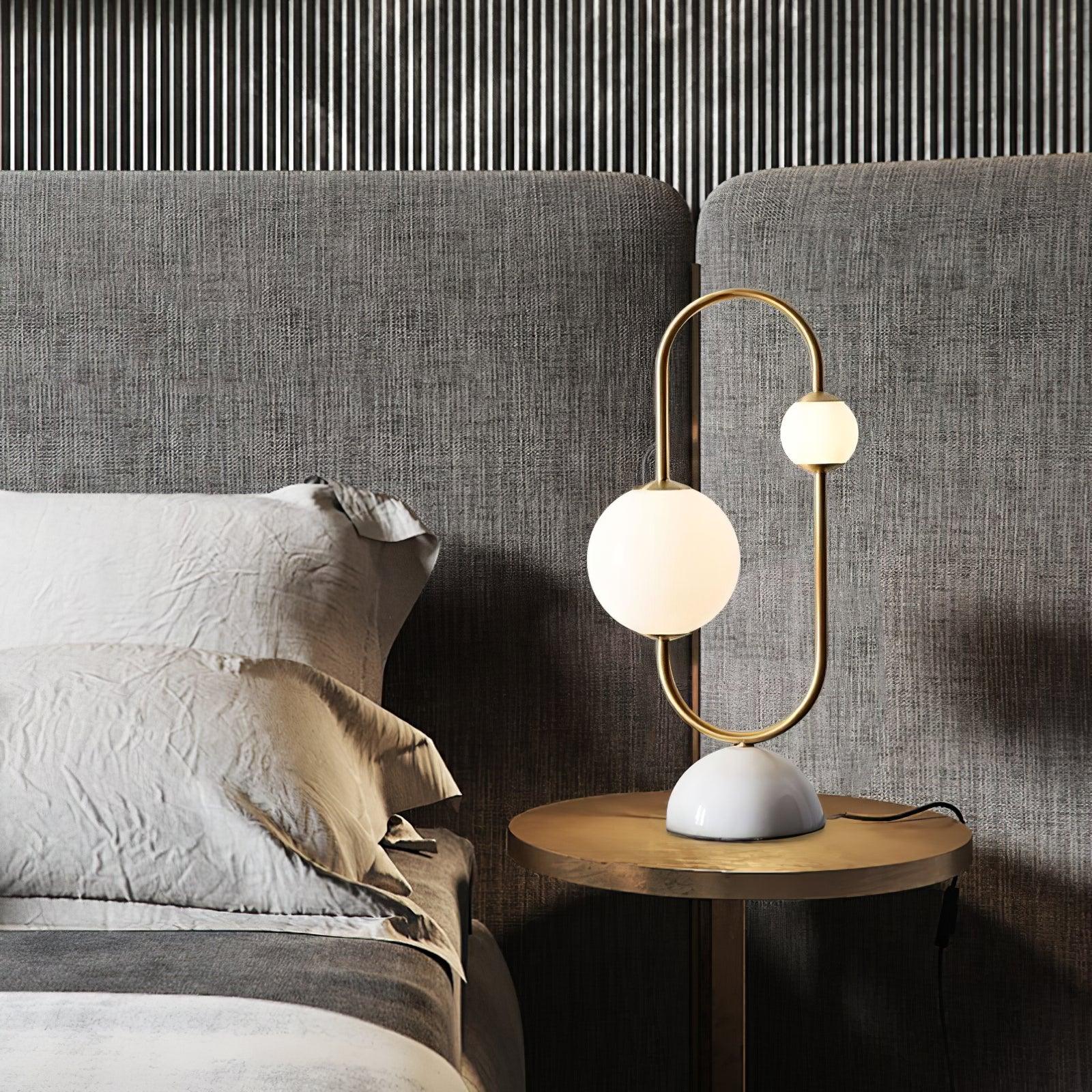 Martha Modern Gold Task Lamp with Double Glass Shades and White Marble Base