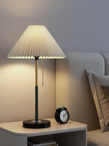 Elegant Pleated Fabric Table Lamp with Solid Marble Base Modern Nightstand Lighting for Living Room