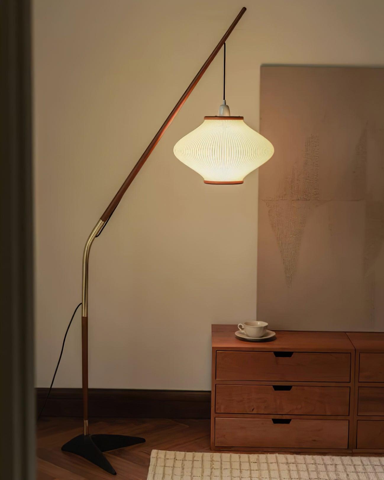 Matsusu Modern Wood and Brass Standing Floor Lamp with Ash Wood Finishes