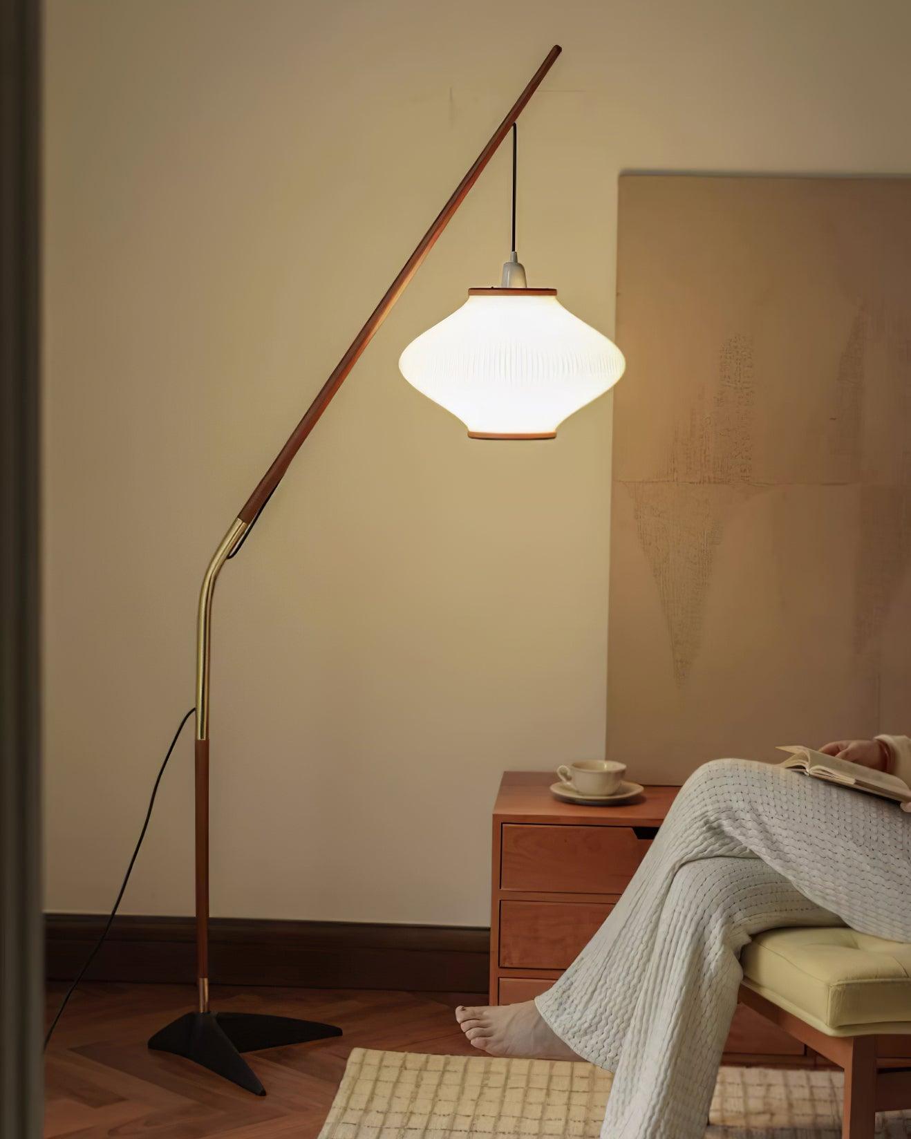 Matsusu Modern Wood and Brass Standing Floor Lamp with Ash Wood Finishes