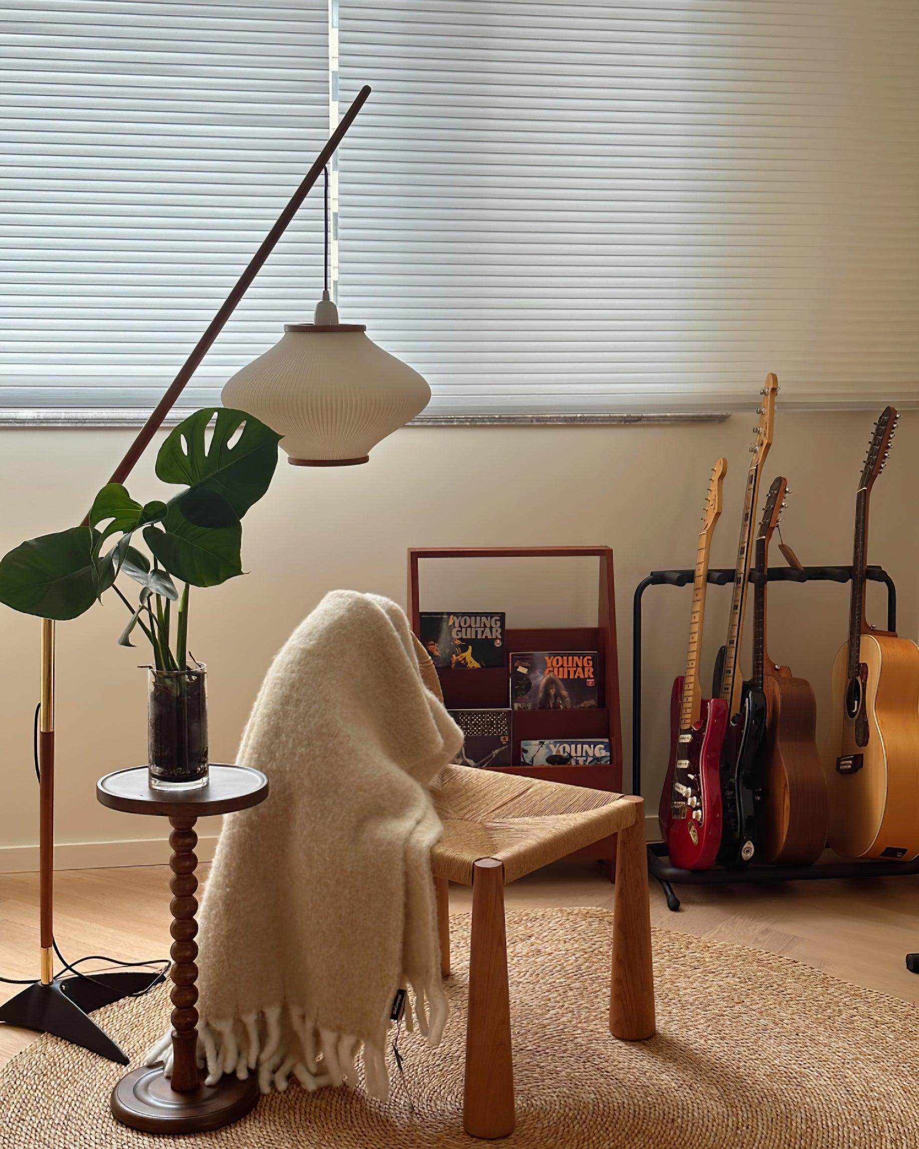 Matsusu Modern Wood and Brass Standing Floor Lamp with Ash Wood Finishes