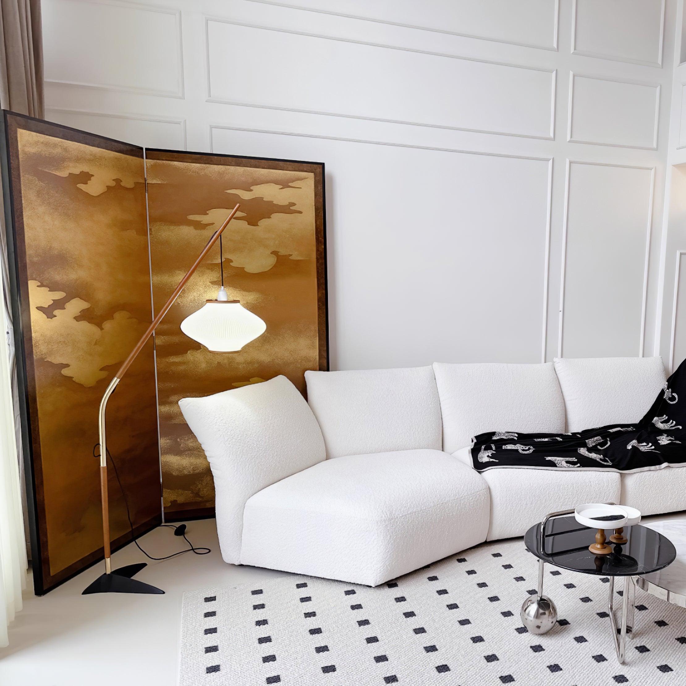 Matsusu Modern Wood and Brass Standing Floor Lamp with Ash Wood Finishes