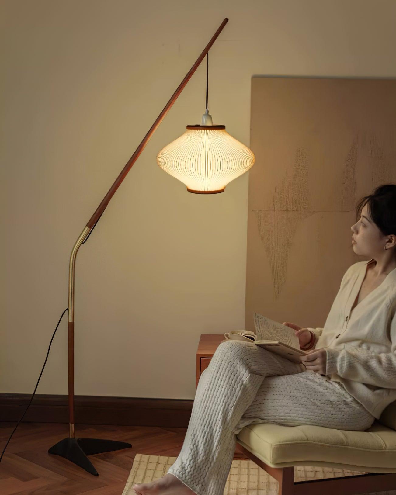 Matsusu Modern Wood and Brass Standing Floor Lamp with Ash Wood Finishes
