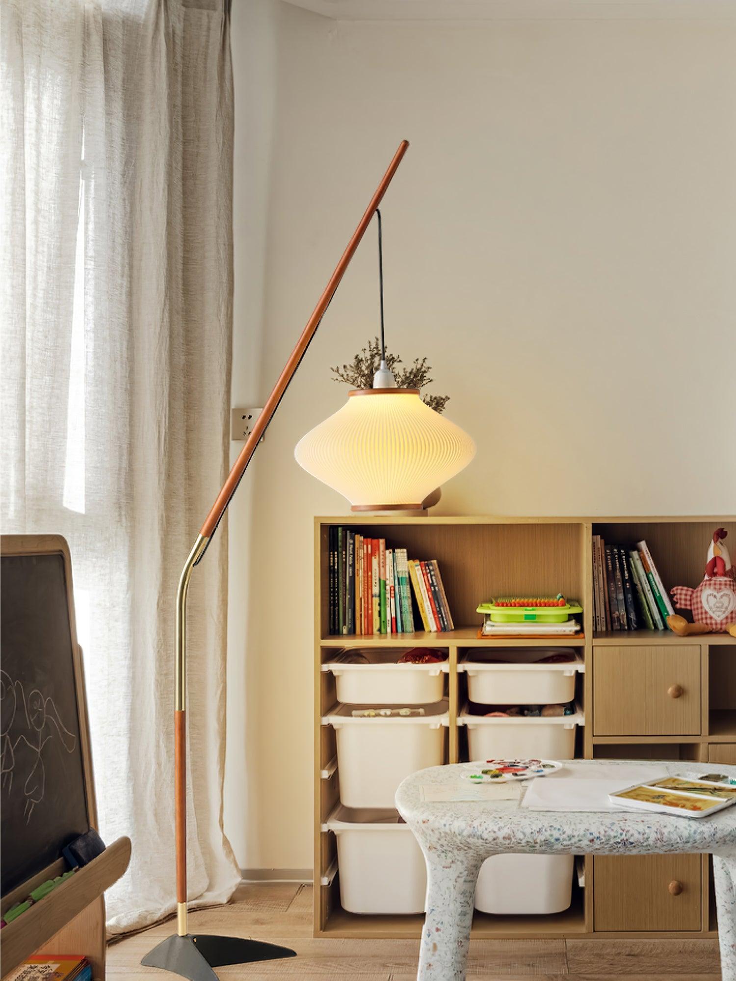 Matsusu Modern Wood and Brass Standing Floor Lamp with Ash Wood Finishes