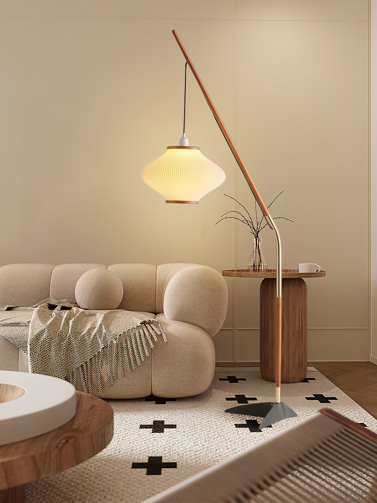 Matsusu Modern Wood and Brass Standing Floor Lamp with Ash Wood Finishes