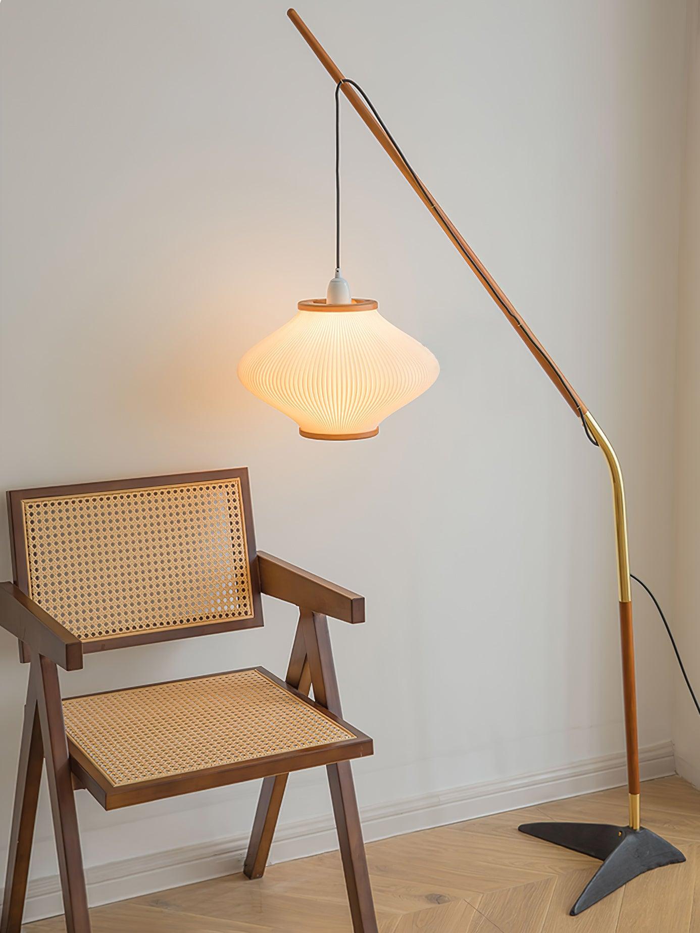 Matsusu Modern Wood and Brass Standing Floor Lamp with Ash Wood Finishes