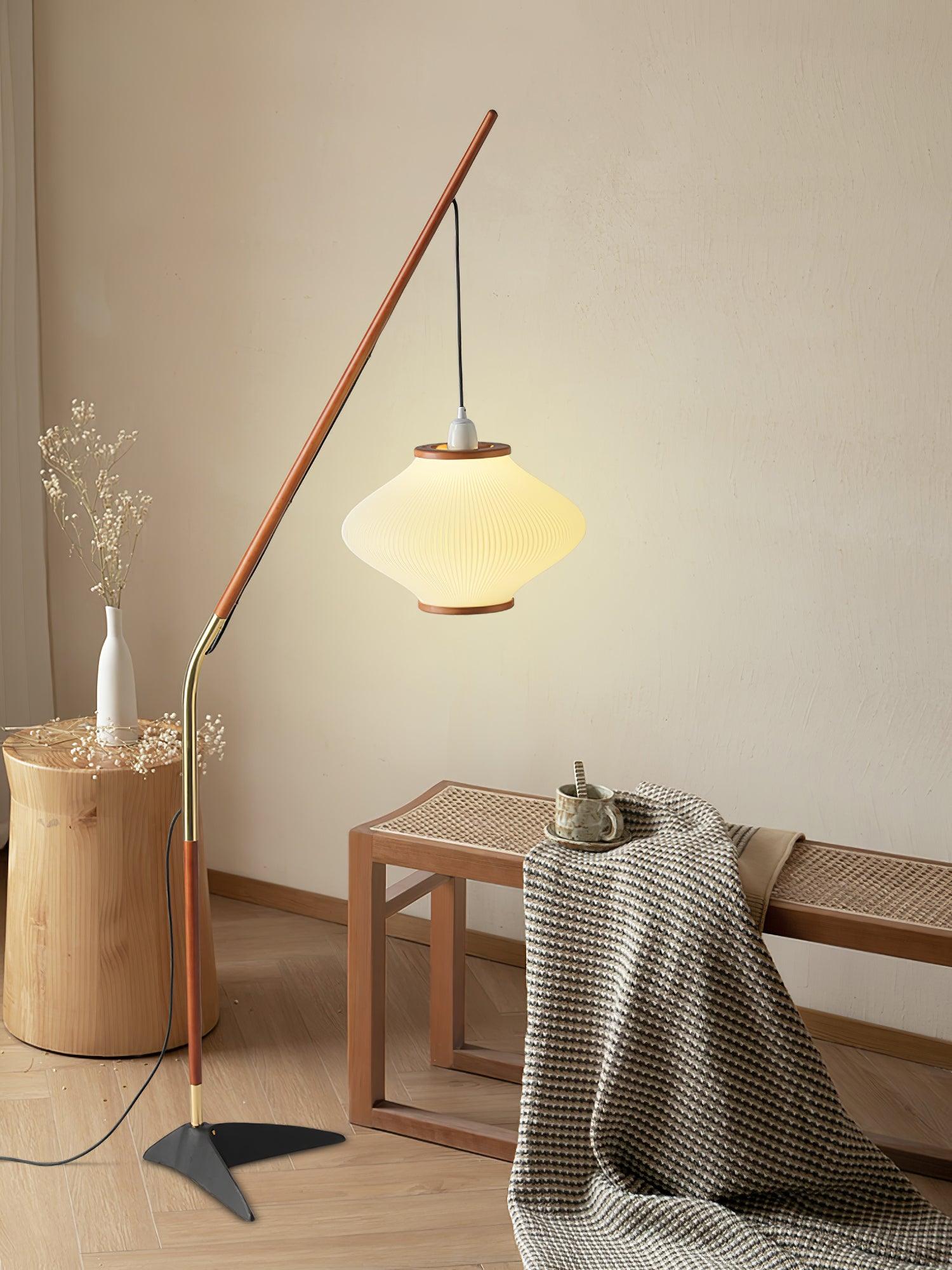 Matsusu Modern Wood and Brass Standing Floor Lamp with Ash Wood Finishes