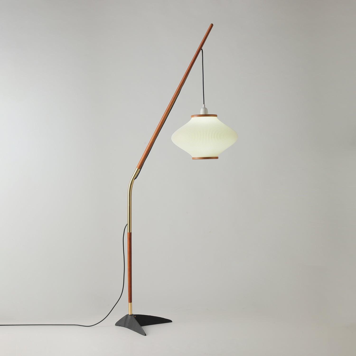 Matsusu Modern Wood and Brass Standing Floor Lamp with Ash Wood Finishes