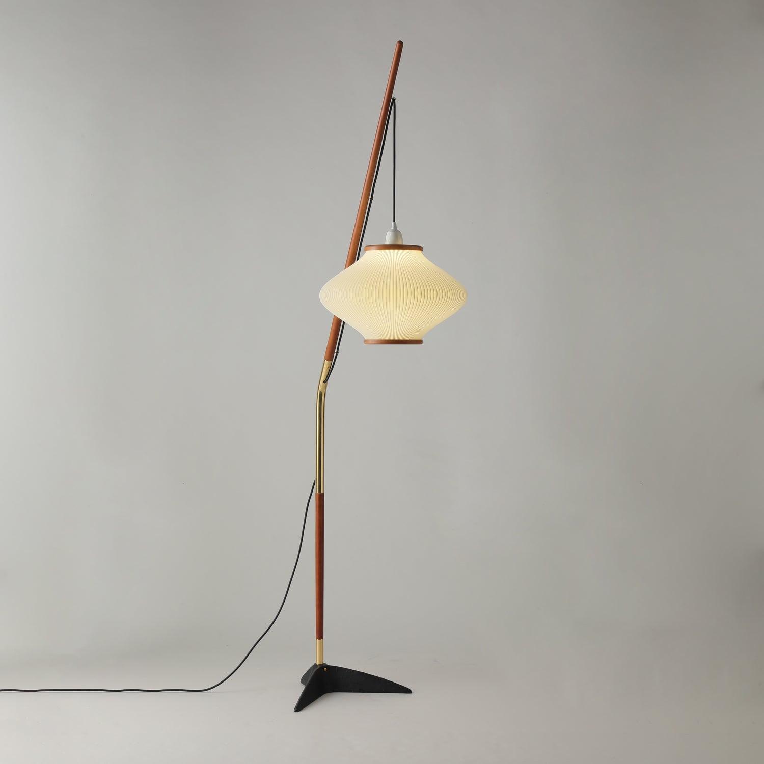 Matsusu Modern Wood and Brass Standing Floor Lamp with Ash Wood Finishes
