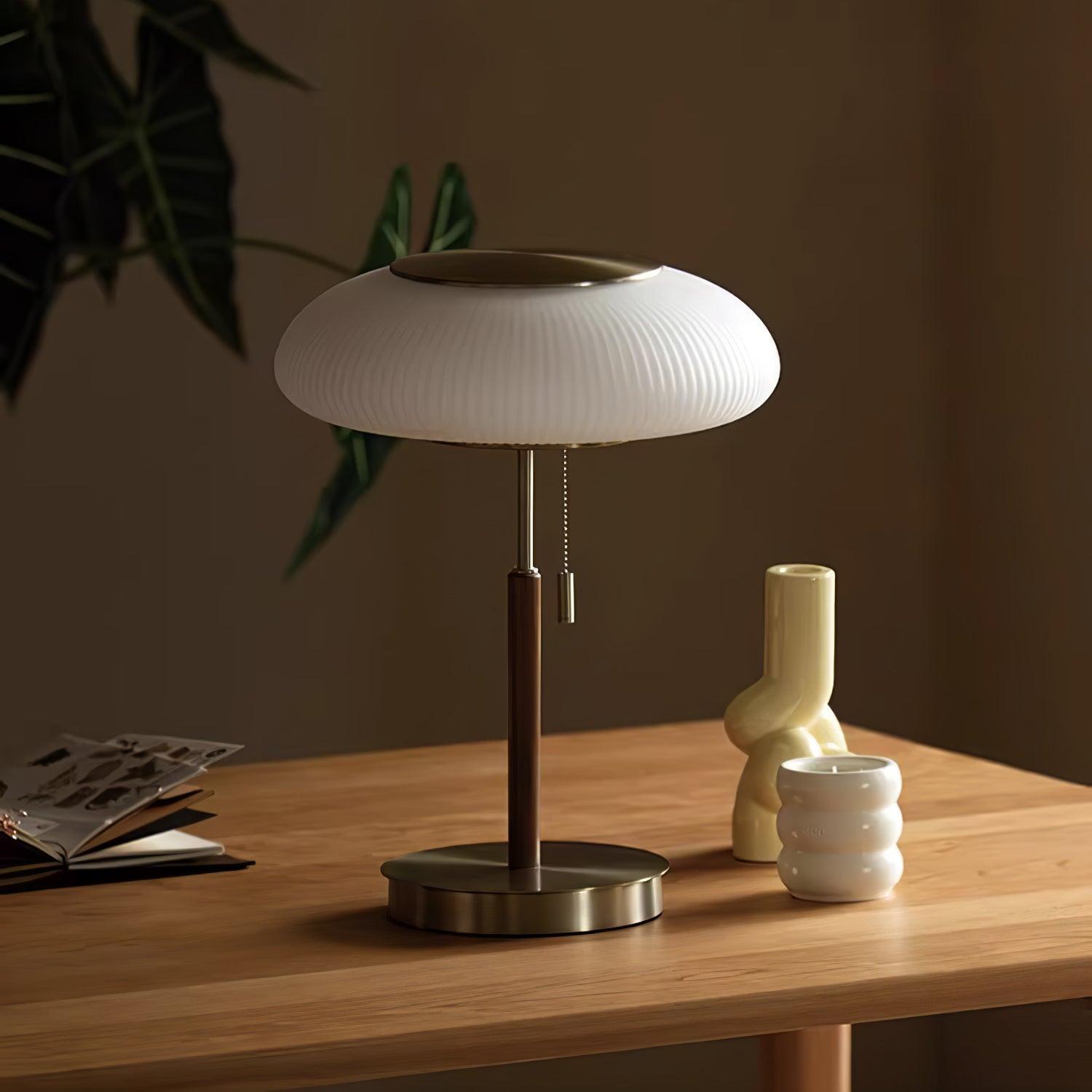 Modern Matsutake Mushroom Task Lamp Elegant Gold and White Glass Table Light for Bedside and Office