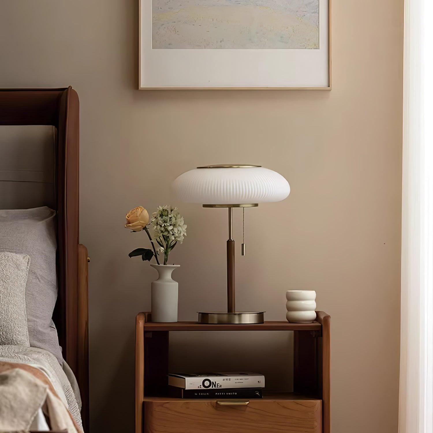 Modern Matsutake Mushroom Task Lamp Elegant Gold and White Glass Table Light for Bedside and Office