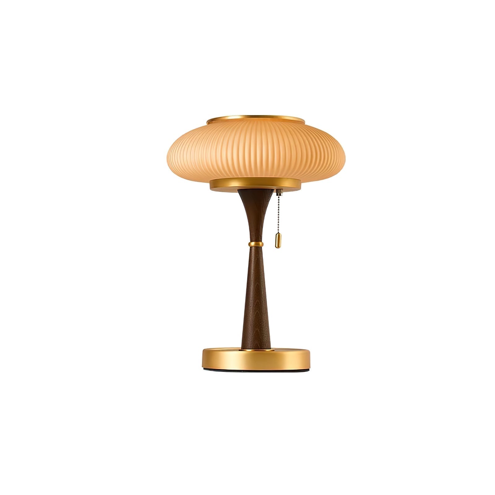 Matsutake Mushroom Table Lamp Mid Century Glass Bedside Light with Wood Base