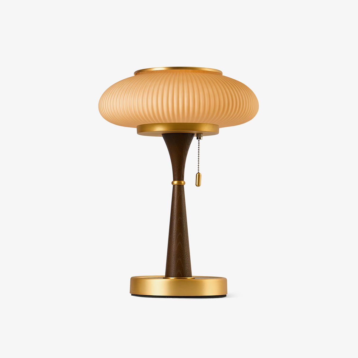 Matsutake Mushroom Table Lamp Mid Century Glass Bedside Light with Wood Base