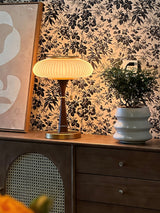 Matsutake Mushroom Table Lamp Mid Century Glass Bedside Light with Wood Base