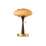 Matsutake Mushroom Table Lamp Mid Century Glass Bedside Light with Wood Base