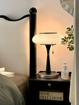 Matsutake Mushroom Table Lamp Mid Century Glass Bedside Light with Wood Base