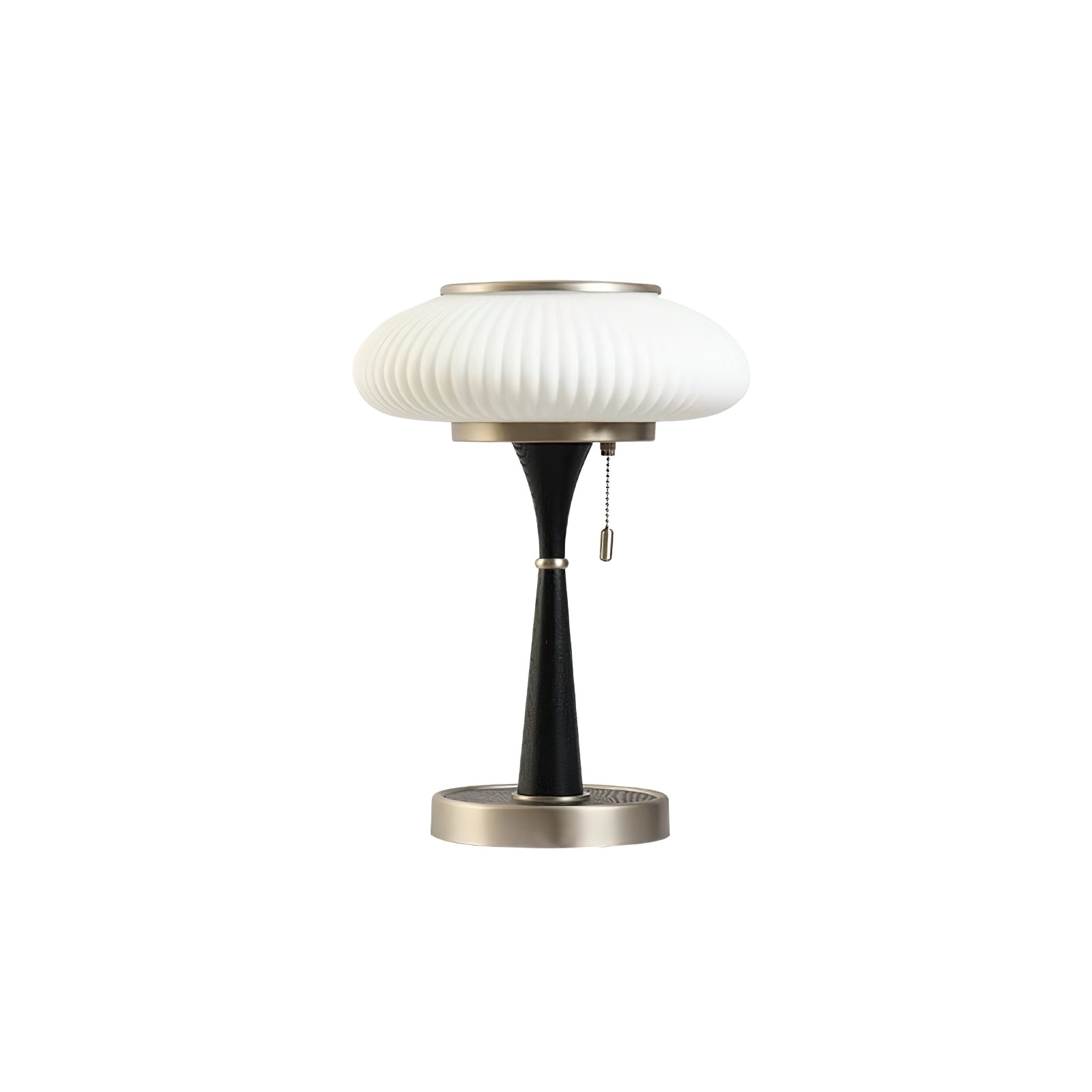 Matsutake Mushroom Table Lamp Mid Century Glass Bedside Light with Wood Base