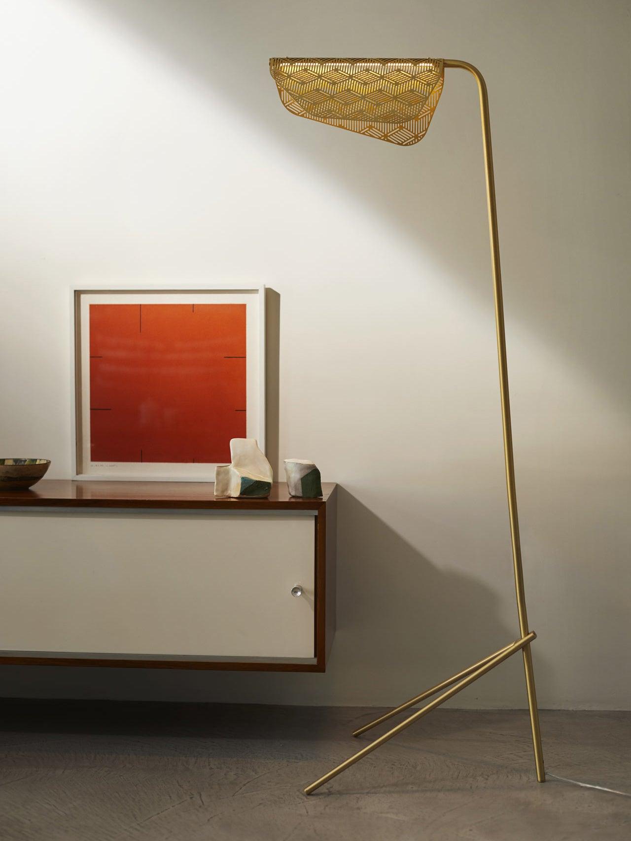 Modern Mediterranea Perforated Gold Metal LED Floor Lamp for Reading and Interior Lighting