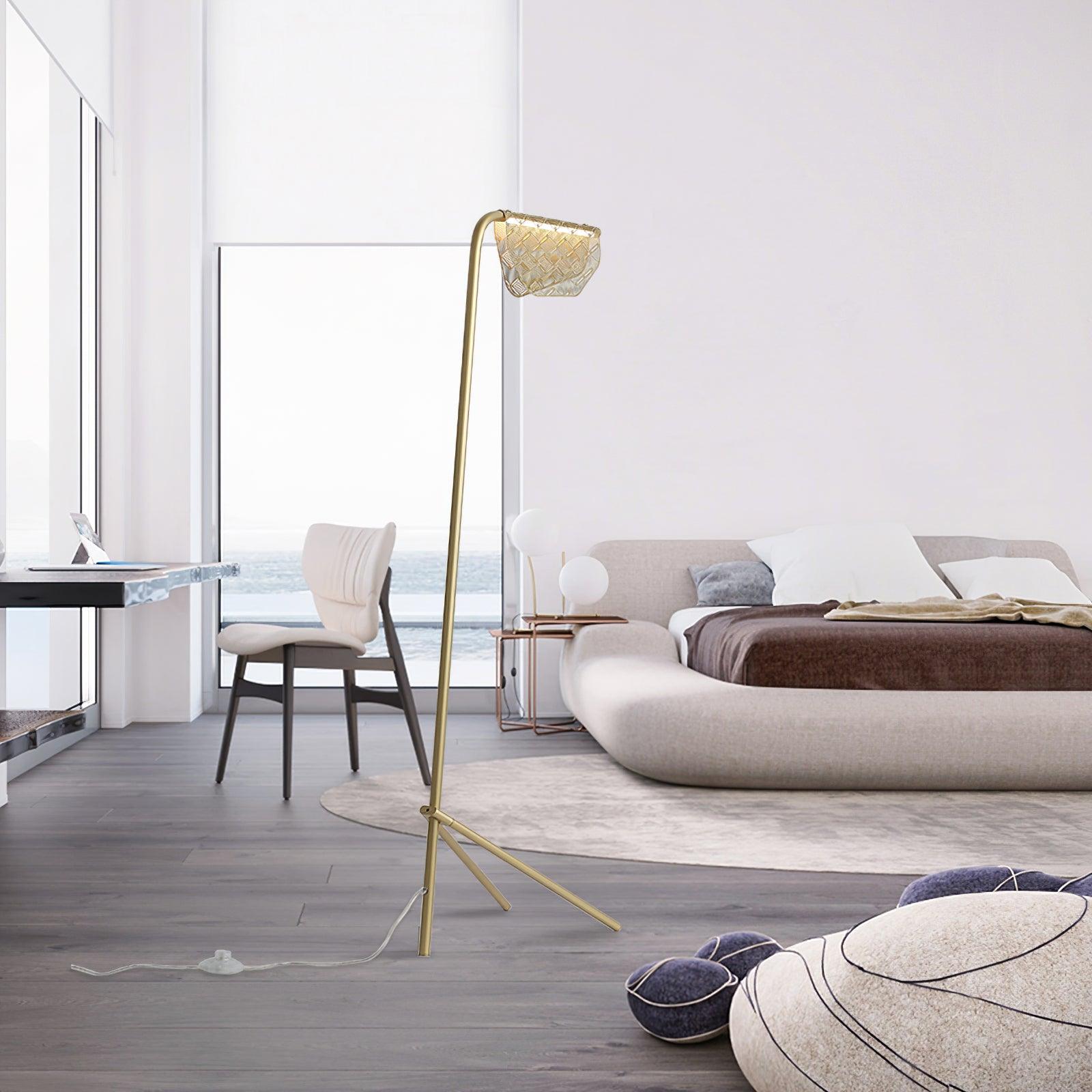 Modern Mediterranea Perforated Gold Metal LED Floor Lamp for Reading and Interior Lighting