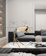 Modern Gold Mediterranea LED Table Lamp Geometric Metal Nightstand Light for Bedroom and Living Room