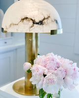 Contemporary Alabaster Stone Table Lamp with Bronze Finish for Luxury Bedroom and Office Lighting