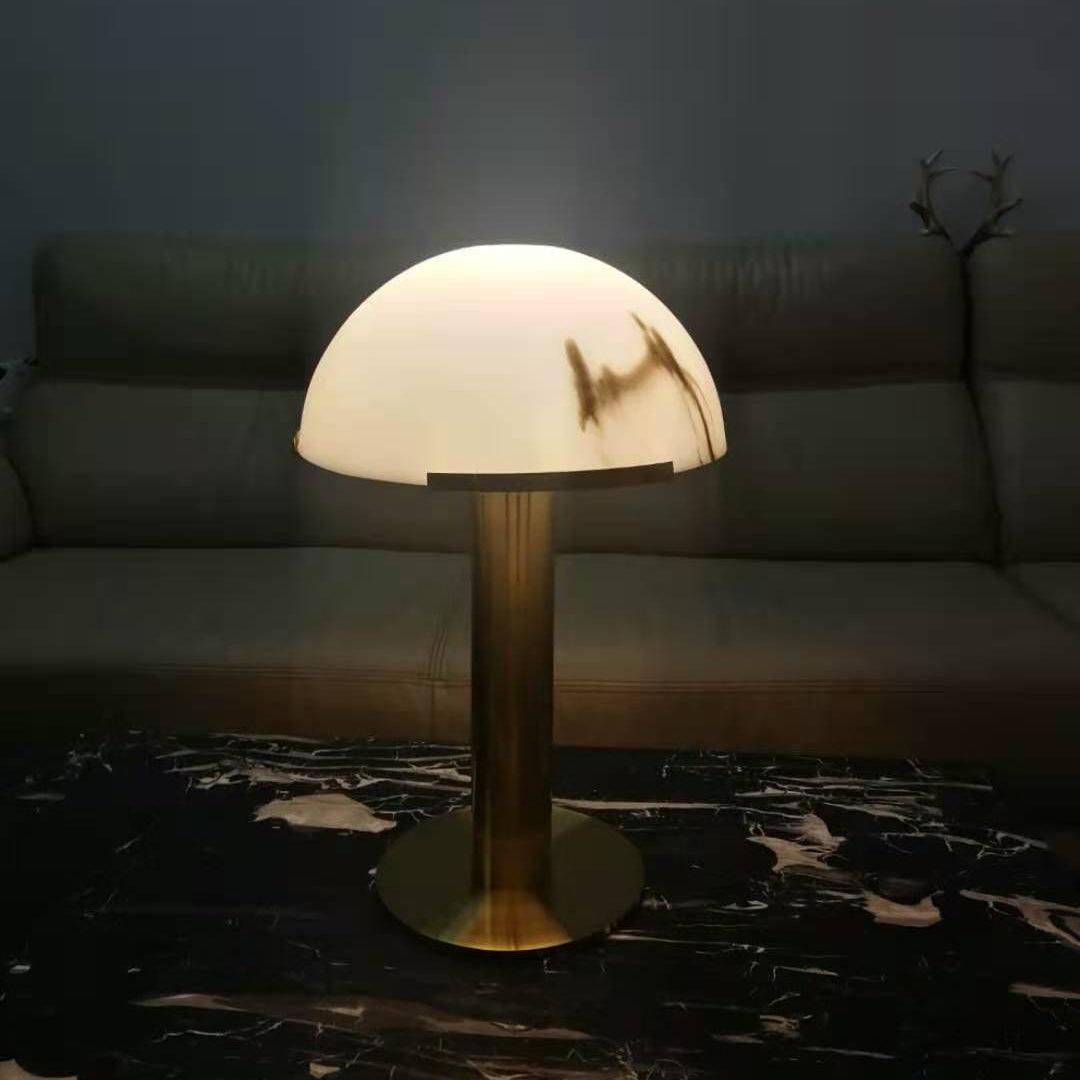Contemporary Alabaster Stone Table Lamp with Bronze Finish for Luxury Bedroom and Office Lighting