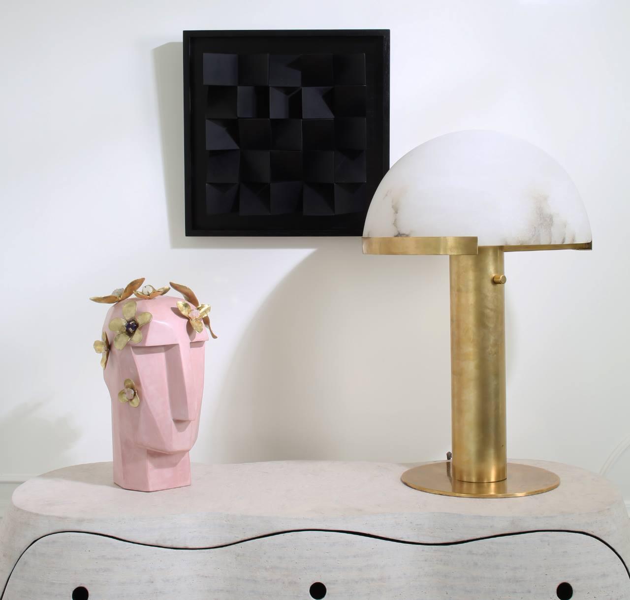 Contemporary Alabaster Stone Table Lamp with Bronze Finish for Luxury Bedroom and Office Lighting