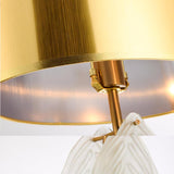 Modern Antique Gold Table Lamp with Clear Glass Leaf Accents and Fabric Drum Shade