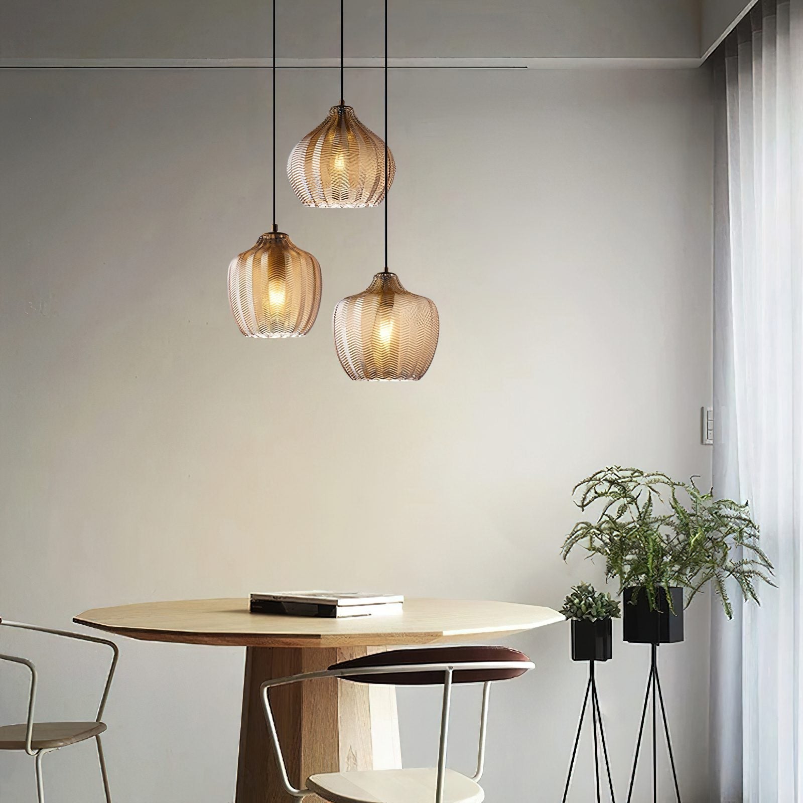 modern-ribbed-glass-pendant-light-with-melon-shade-for-dining-room