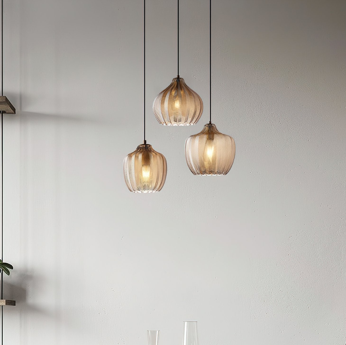 modern-ribbed-glass-pendant-light-with-melon-shade-for-dining-room