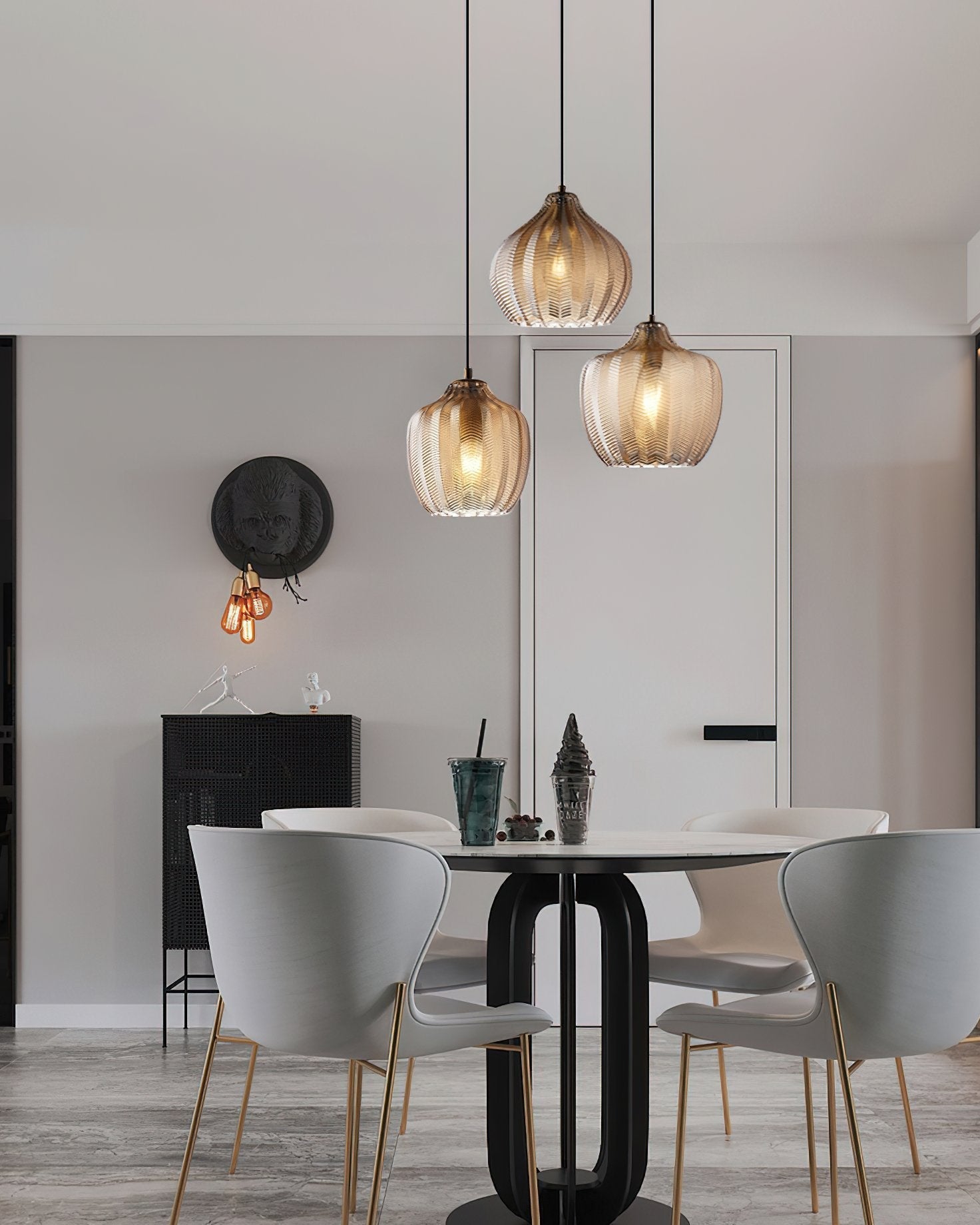 modern-ribbed-glass-pendant-light-with-melon-shade-for-dining-room